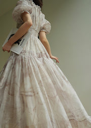 Bohemian Ruffled Print Lace Up Silk Long Dress Summer