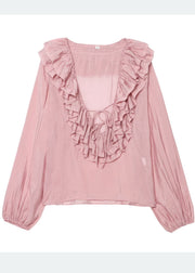 Bohemian Sky Blue Ruffled Cotton Shirt Tops Summer