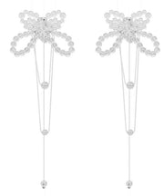 Bohemian White Alloy Crystal Butterfly Tassel Drop Earrings