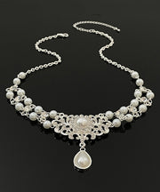 Bohemian White Alloy Zircon Beading Pendant Necklace