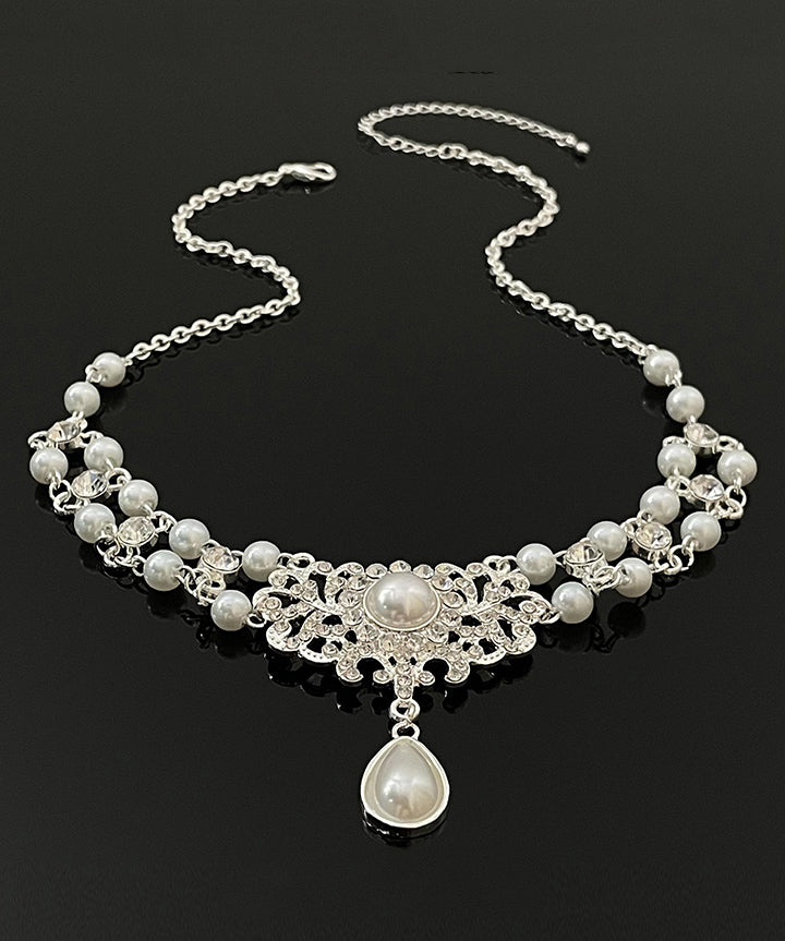 Bohemian White Alloy Zircon Beading Pendant Necklace