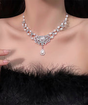 Bohemian White Alloy Zircon Beading Pendant Necklace