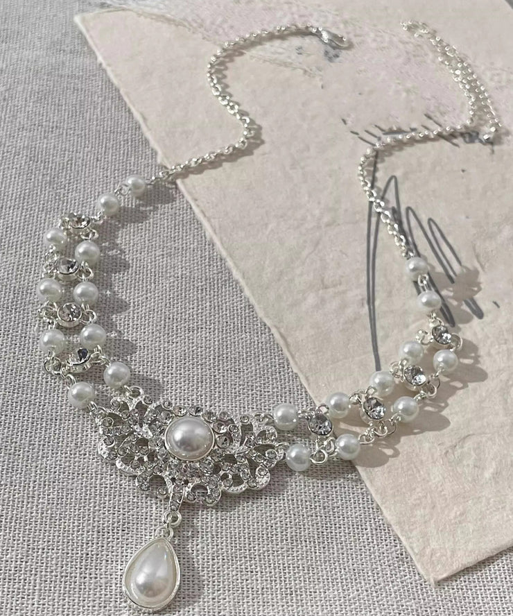 Bohemian White Alloy Zircon Beading Pendant Necklace