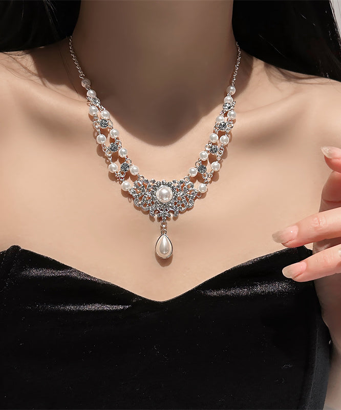 Bohemian White Alloy Zircon Beading Pendant Necklace