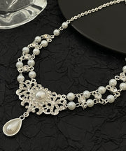 Bohemian White Alloy Zircon Beading Pendant Necklace