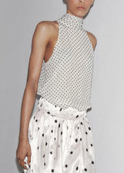 Bohemian White Bow Dot Chiffon Top Sleeveless