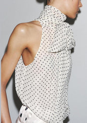Bohemian White Bow Dot Chiffon Top Sleeveless
