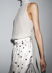 Bohemian White Bow Dot Chiffon Top Sleeveless