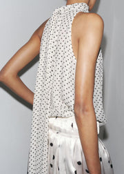 Bohemian White Bow Dot Chiffon Top Sleeveless