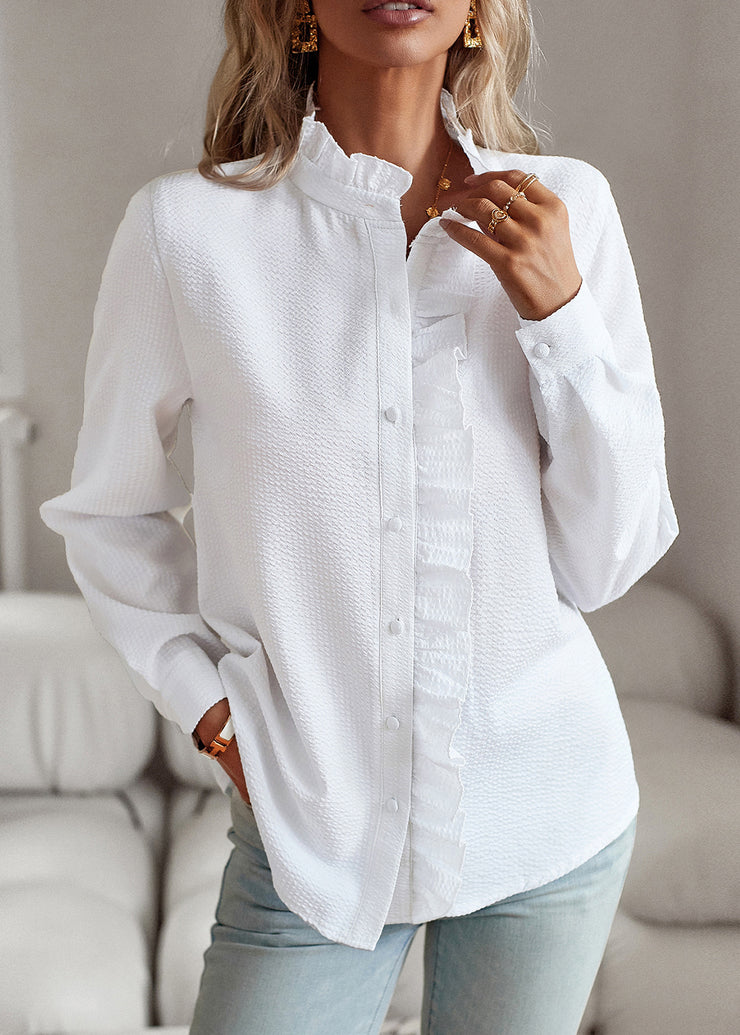 Bohemian White Button Solid Shirts Fall