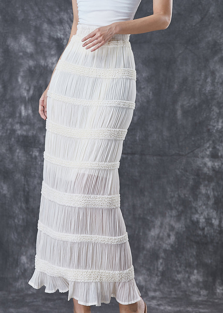 Bohemian White High Waist Cotton Wraped Pleated Skirts Fall