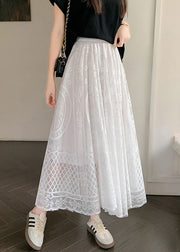 Bohemian White Hollow Out High Waist Lace Skirt