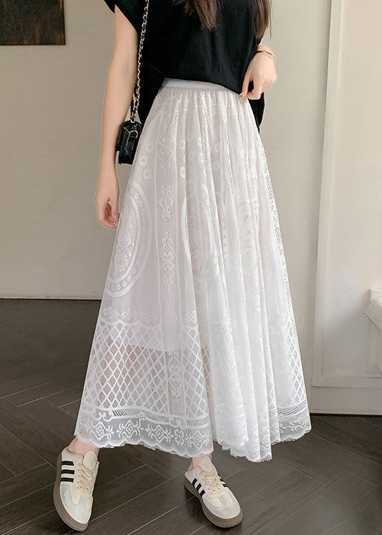 Bohemian White Hollow Out High Waist Lace Skirt