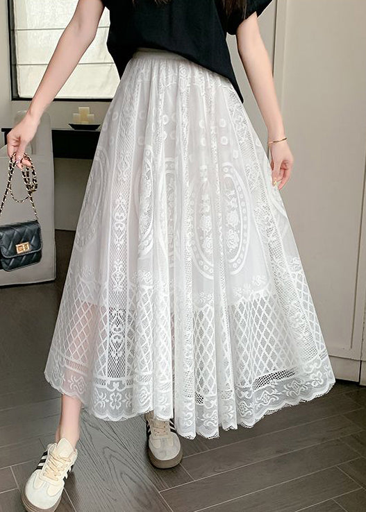 Bohemian White Hollow Out High Waist Lace Skirt