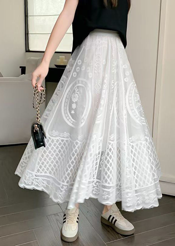 Bohemian White Hollow Out High Waist Lace Skirt