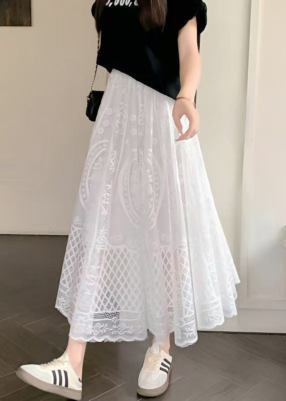 Bohemian White Hollow Out High Waist Lace Skirt