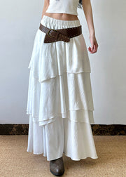 Bohemian White Layered Solid Elastic Waist Cotton Skirts Summer