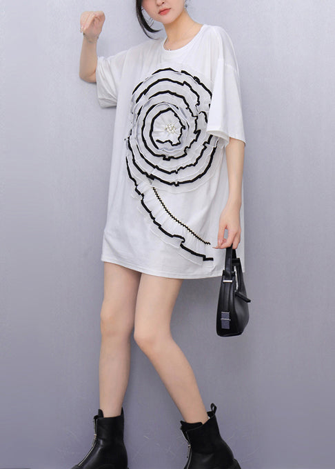 Bohemian White Ruffled Floral Decorated Cotton Tanks Summer