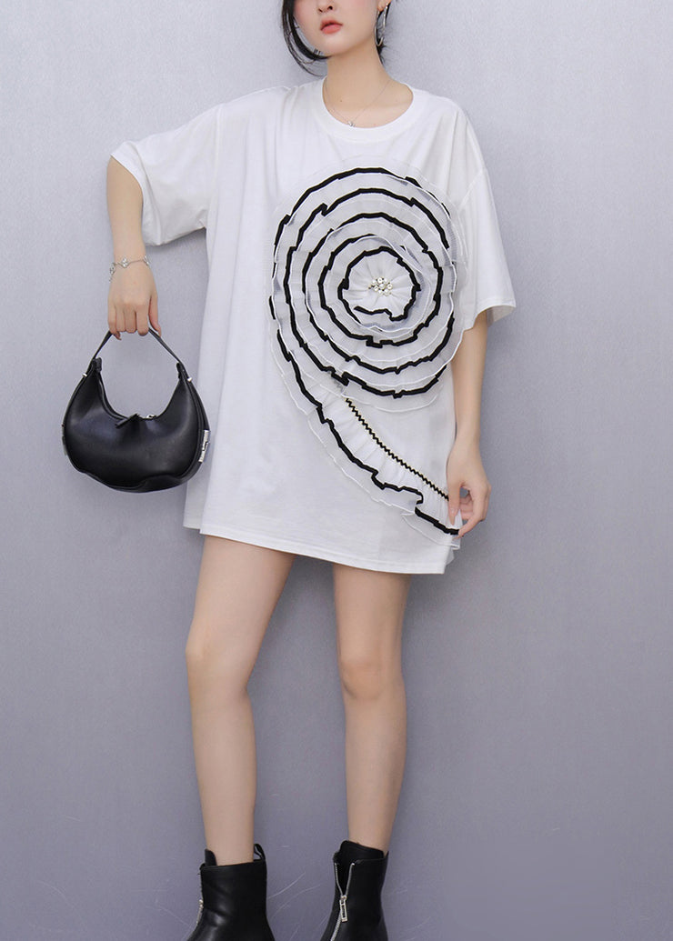Bohemian White Ruffled Floral Decorated Cotton Tanks Summer