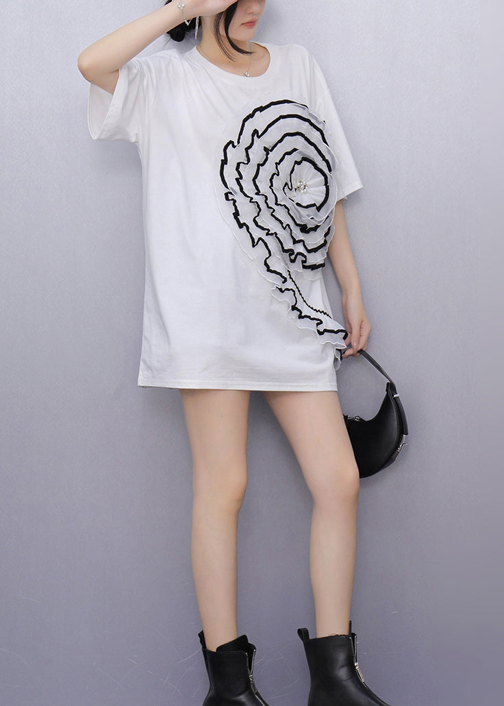 Bohemian White Ruffled Floral Decorated Cotton Tanks Summer
