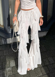 Bohemian White Ruffles Tulle Bell-bottom Trousers Summer