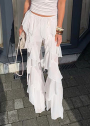Bohemian White Ruffles Tulle Bell-bottom Trousers Summer