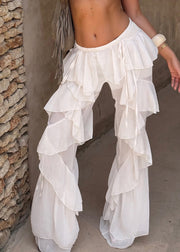 Bohemian White Ruffles Tulle Bell-bottom Trousers Summer