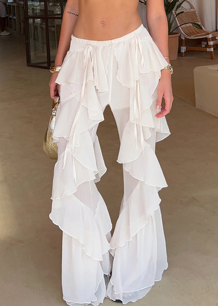 Bohemian White Ruffles Tulle Bell-bottom Trousers Summer
