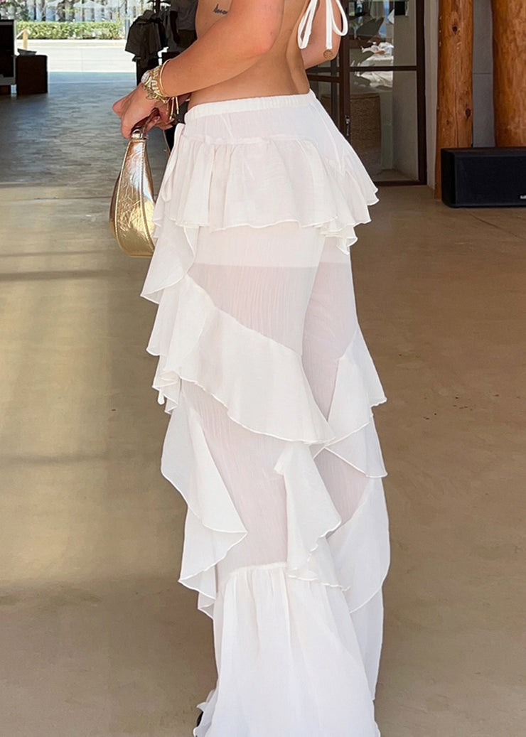 Bohemian White Ruffles Tulle Bell-bottom Trousers Summer