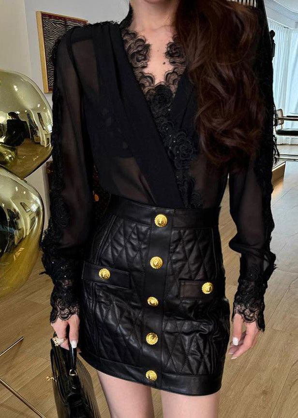 Bohemian White V Neck Lace Patchwork Chiffon Shirt Spring