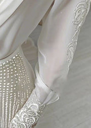 Bohemian White V Neck Lace Patchwork Chiffon Shirt Spring