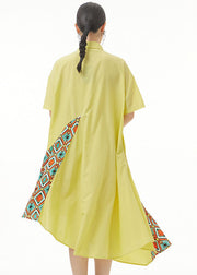 Bohemian Yellow Asymmetrical Print Patchwork Chiffon Shirts Dresses Summer