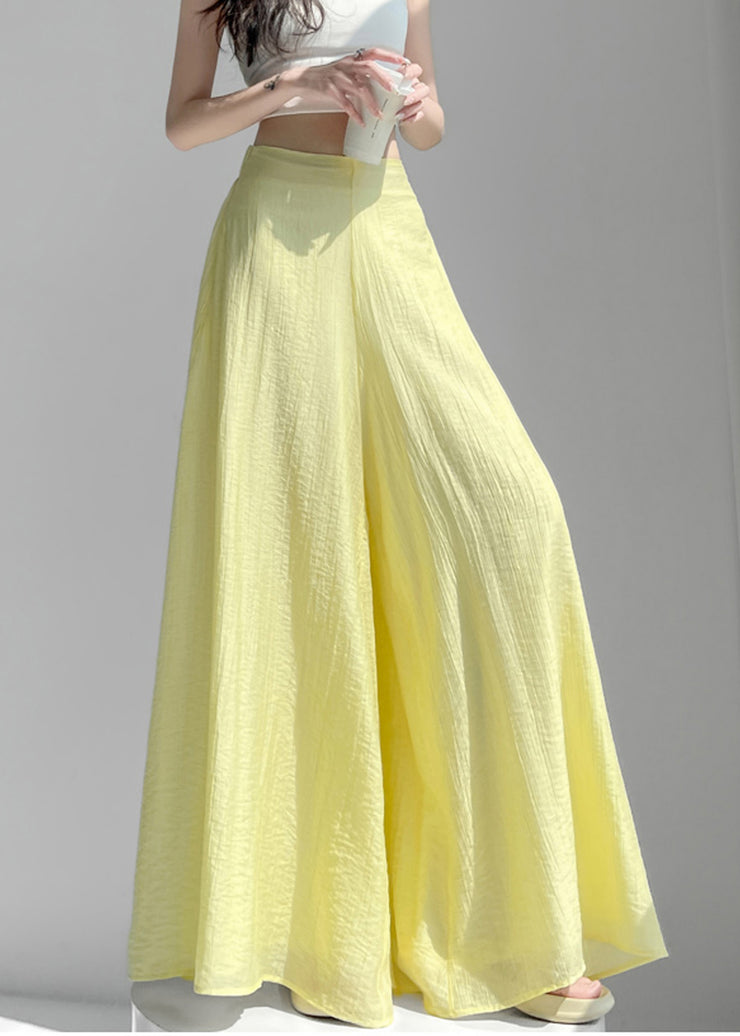 Bohemian Yellow High Waist Linen Silk Wide Leg Pants Summer
