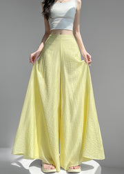 Bohemian Yellow High Waist Linen Silk Wide Leg Pants Summer