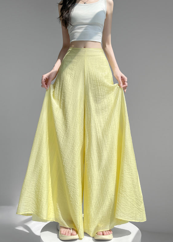Bohemian Yellow High Waist Linen Silk Wide Leg Pants Summer