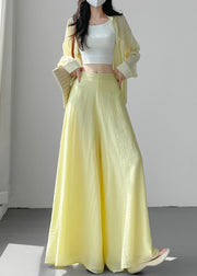 Bohemian Yellow High Waist Linen Silk Wide Leg Pants Summer