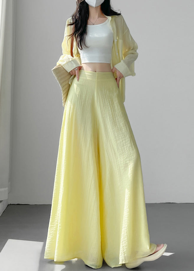Bohemian Yellow High Waist Linen Silk Wide Leg Pants Summer