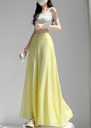 Bohemian Yellow High Waist Linen Silk Wide Leg Pants Summer