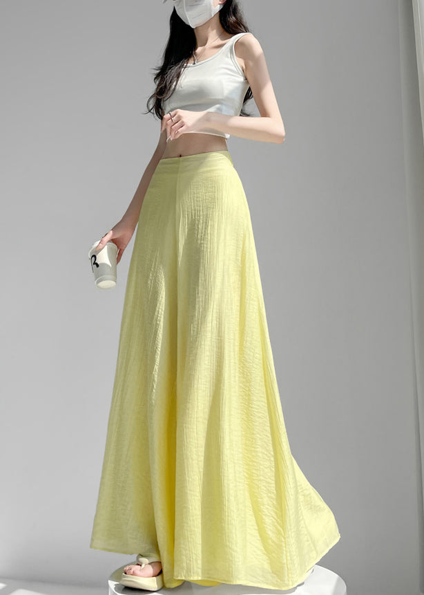 Bohemian Yellow High Waist Linen Silk Wide Leg Pants Summer