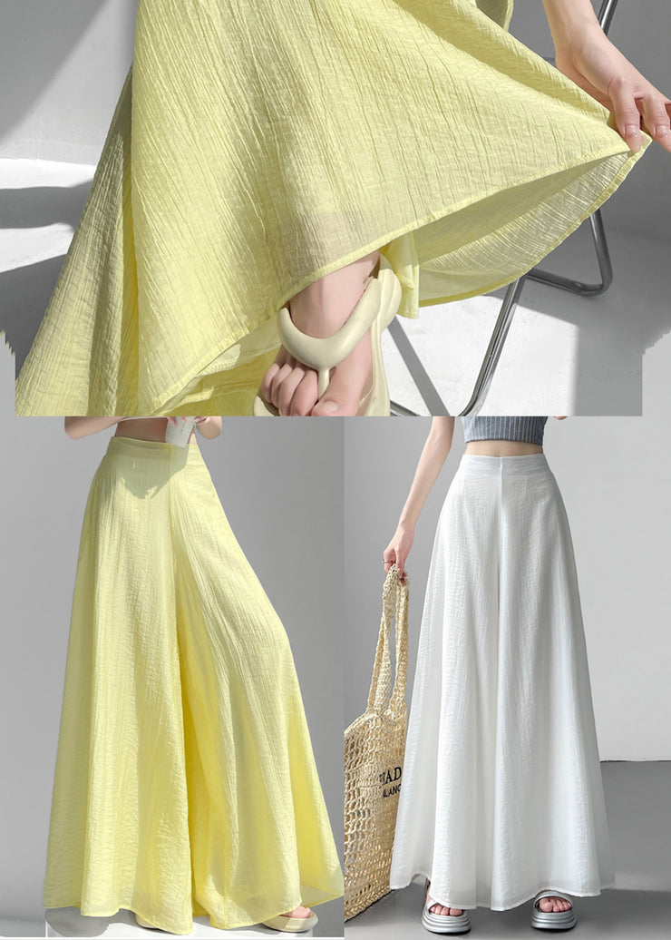 Bohemian Yellow High Waist Linen Silk Wide Leg Pants Summer