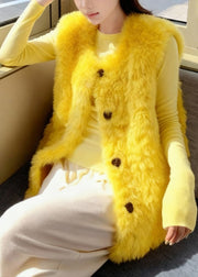 Bohemian Yellow Oversized Fuzzy Fur Fluffy Vests Winter