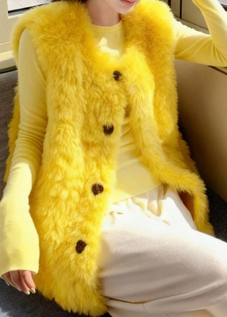 Bohemian Yellow Oversized Fuzzy Fur Fluffy Vests Winter