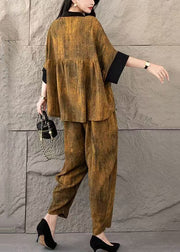 Bohemian Yellow Oversized Tie Dye Cotton Two Piece Suit Set Summer