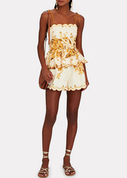 Bohemian Yellow Print Spaghetti Strap Tank And Shorts Cotton Two Pieces Set Sleeveless