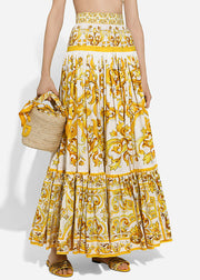 Bohemian Yellow Print Tank And Skirts Cotton Two Pieces Set Sleeveless