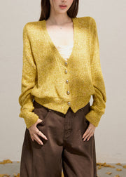 Bohemian Yellow V Neck Button Down Knit Cardigans Fall