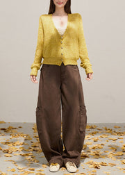 Bohemian Yellow V Neck Button Down Knit Cardigans Fall