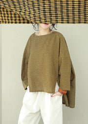 Bohemian asymmetric cotton women Fine Work black Plaid oversized tops