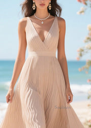 Boho Apricot Exra Large Hem Wrinkled Chiffon Party Dress Summer