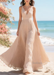 Boho Apricot Exra Large Hem Wrinkled Chiffon Party Dress Summer